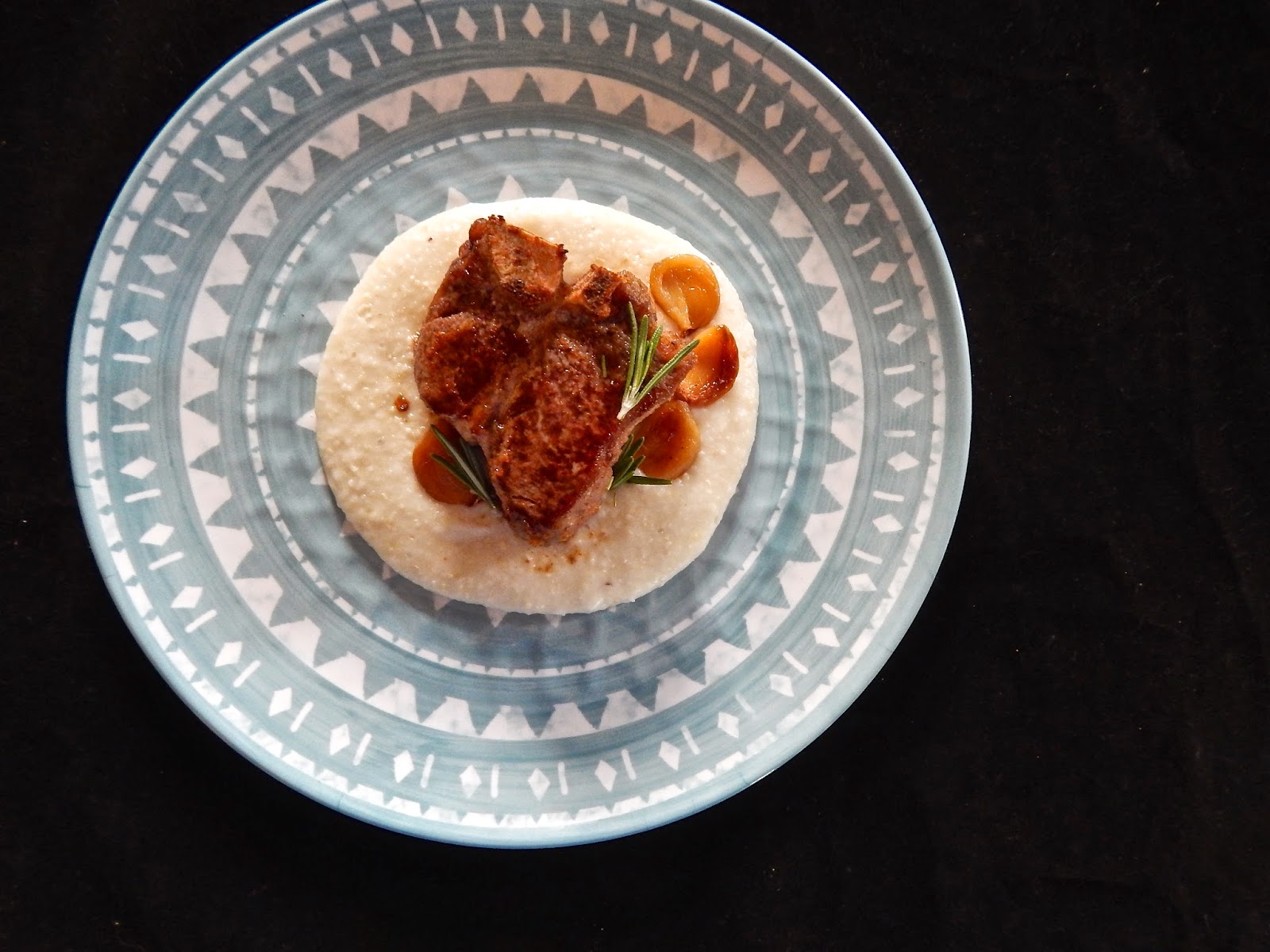 The Nerdy Chef Rosemary Lamb Chops with Grits and Roasted Garlic