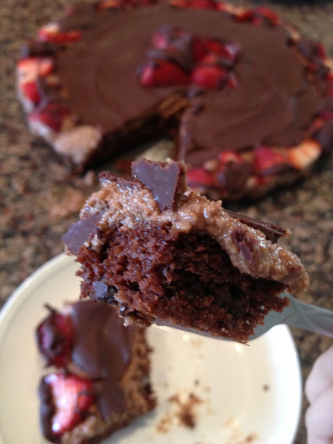 Paleo chocolate cake with ganache and strawberries