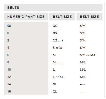 J Crew Belt Size Chart