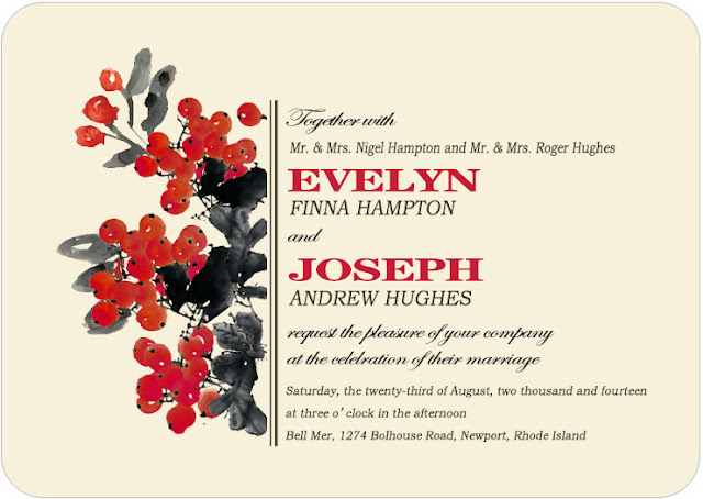 watercolor red fruit wedding invitations