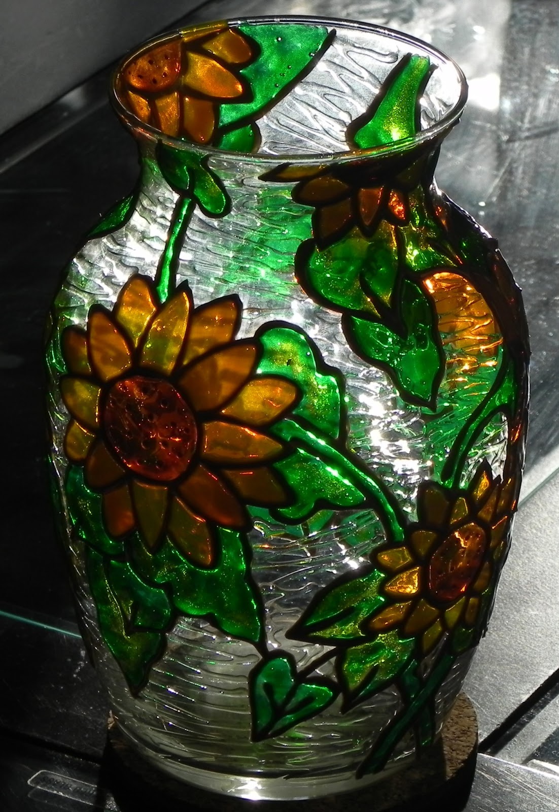 Souji's "gathering & ideas" sunflower glass painted vase