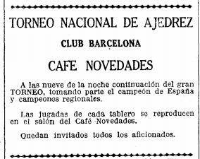 Recorte de La Vanguardia sobre el Torneo Nacional de Ajedrez Barcelona 1926, 17/9/1926