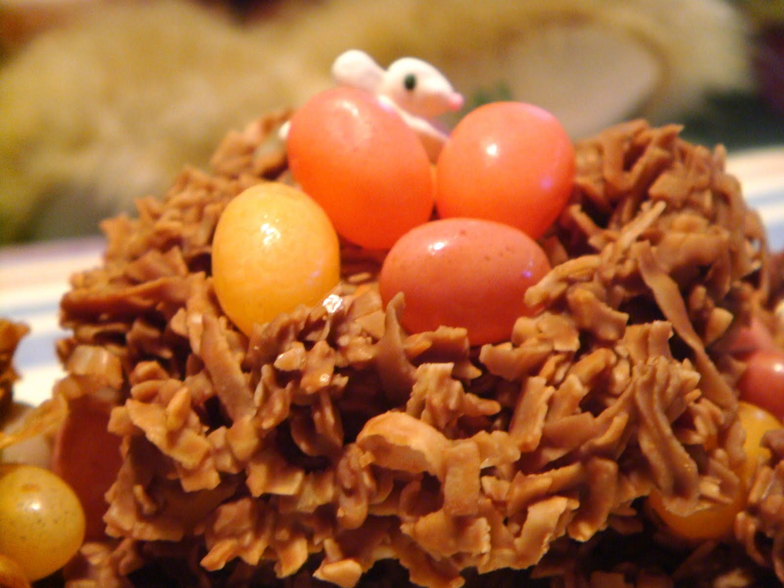 Delicious Dishings ChocolateCoconut Nests With Jelly Bean Eggs