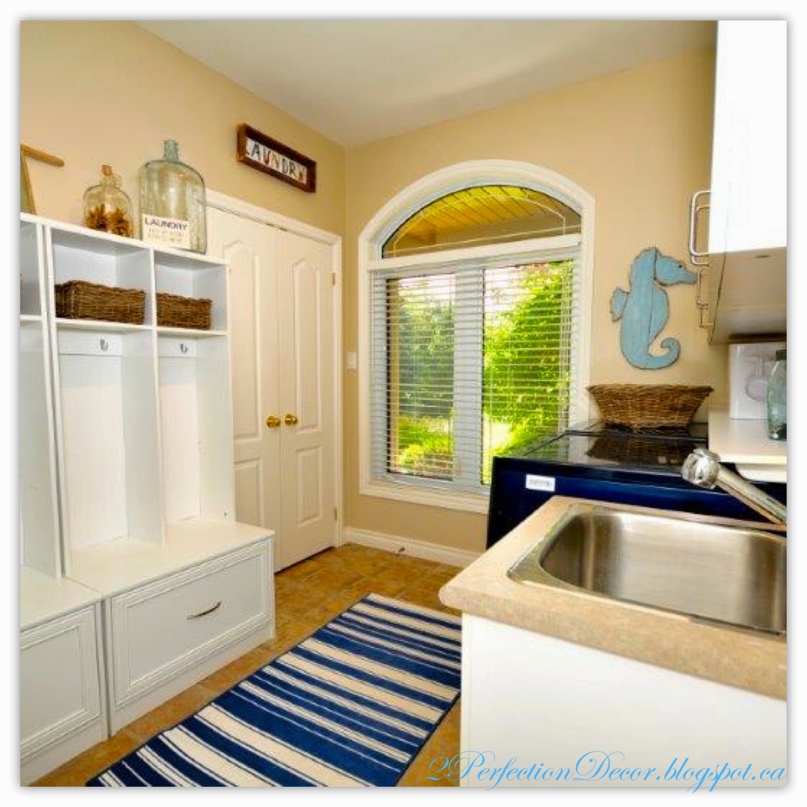 2Perfection Decor Nautical Inspired Blue and white Laundry / Mudroom