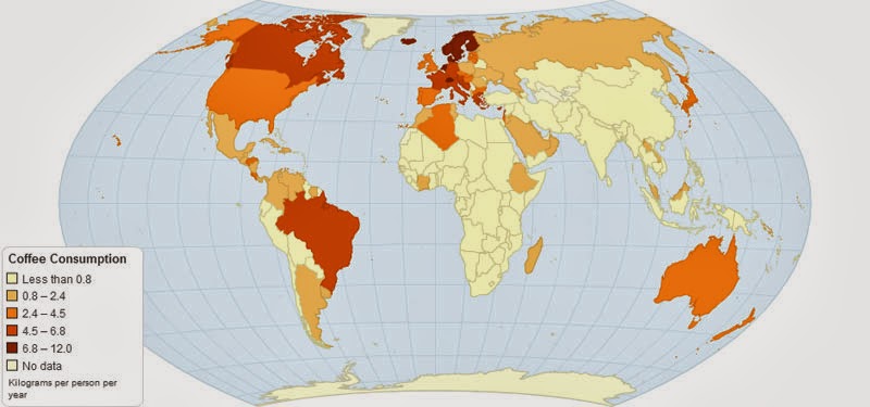 40 Maps That Will Help You Make Sense of the World - Worldwide Annual Coffee Consumption Per Capita