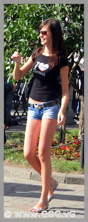Girl in jean micro shorts on the street