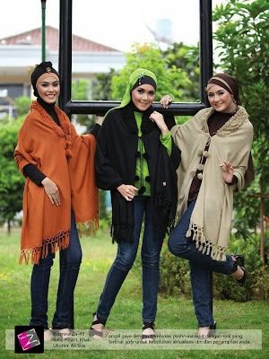 Zenitha Pashmina rajut syal bata hitam khaki ZN43