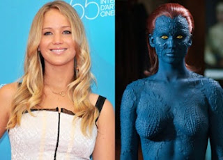 Jennifer Lawrence Happy: Body painting replace by costume in X-Men: Days of Future Past