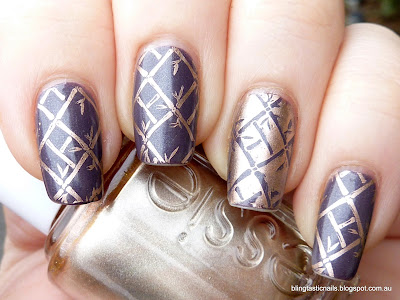 Sinful Colors Winterberry with Essie Penny Talk stamping