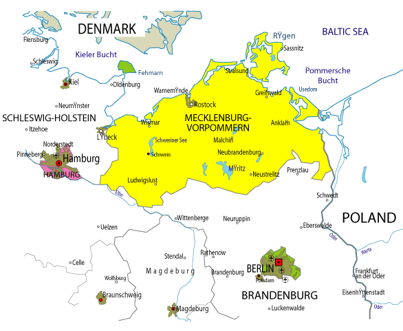 Mapa de MecklemburgoPomerania Occidental Mapa de Alemania Ciudades