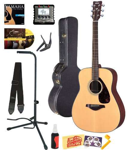 Yamaha FG700S Acoustic Guitar BUNDLE including Hard Case, Strap, Stand, Polish, Tuner, Strings, Picks, Capo, Stringwinder and DVD
