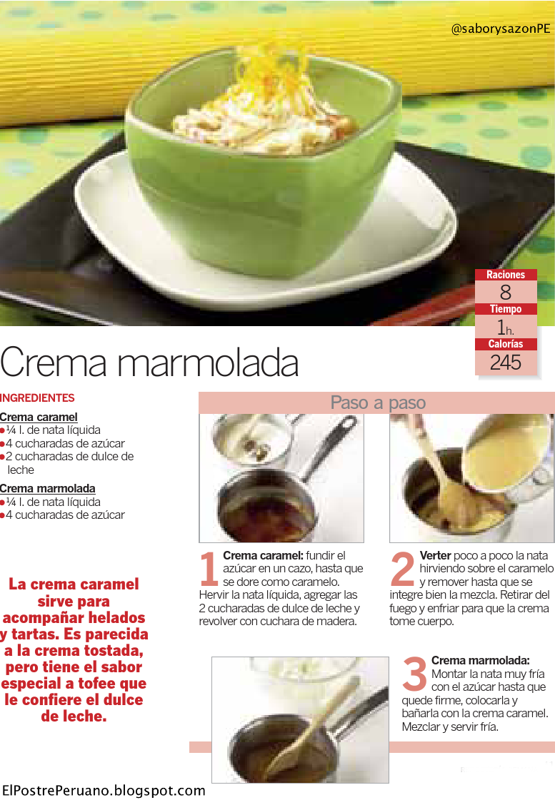 RECETAS SENCILLAS : CREMA MARMOLADA... UN POSTRE SIMPLEMENTE DELICIOSO Y FACIL DE HACER