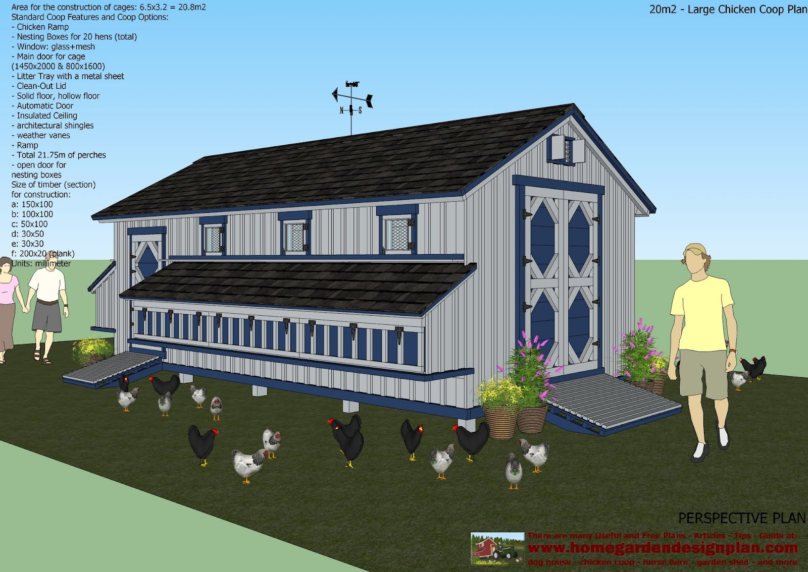 home garden plans: L310 - Large chicken coop plans 
