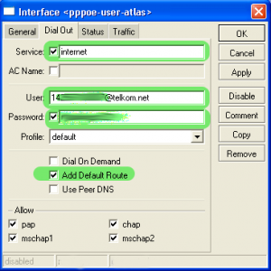 pppoe mikrotik speedy client modem interface step development settings default