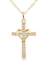 10k Yellow Gold Heart & Cross Pendant with an 18 Inch Gold Layered Figaro Necklace    7 customer re