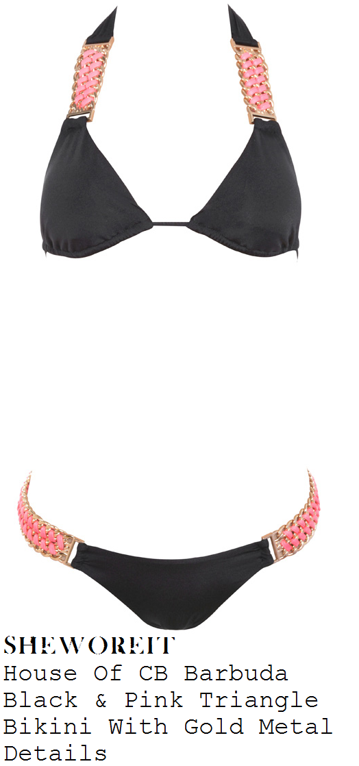 vicky-pattison-black-pink-gold-ribbon-halter-triangle-bikini