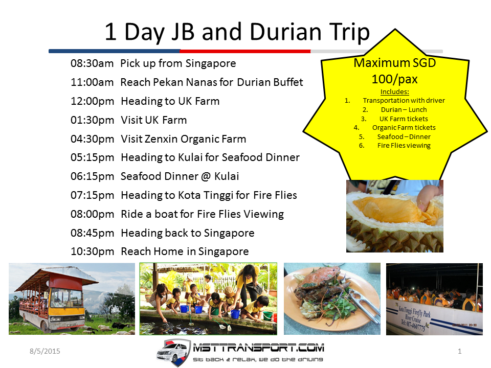 Travel in Malaysia and Singapore with Van: 1 Day Durian and JB Leisure