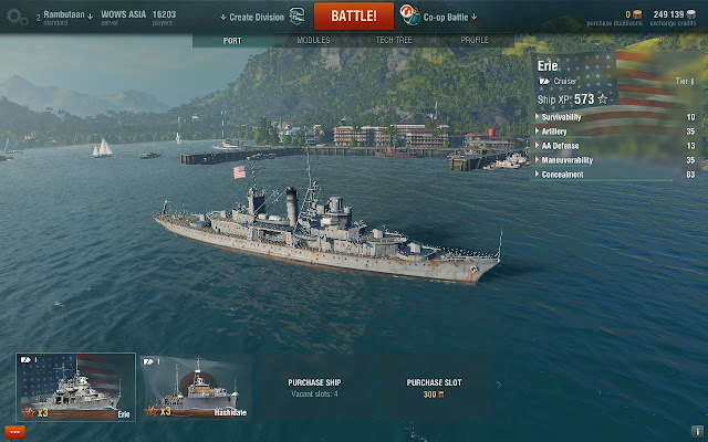 Screenshot of Erie class cruiser in World of Warships