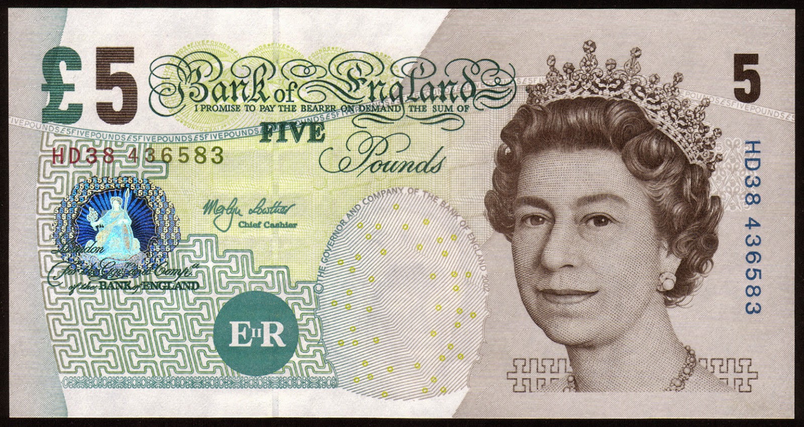 England 5 Pound Sterling note 2002 Elizabeth FryWorld Banknotes