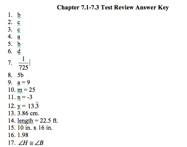 Geometry Chapter 7 Remediation Packet Answer Key