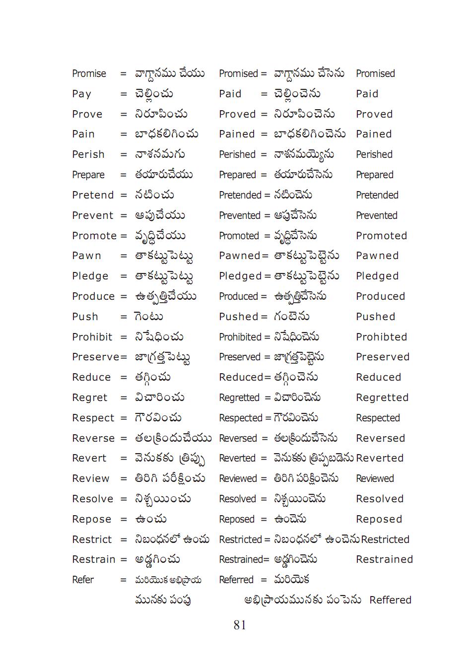 Telugu Tenses Chart