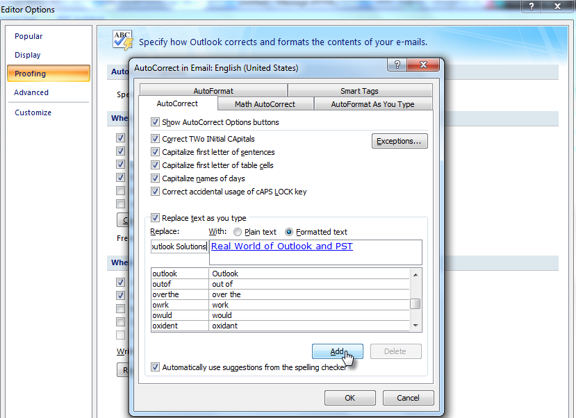 Real World of Outlook And PST Files Auto Hyperlink In Outlook Email