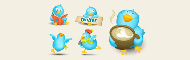 Twitterの鳥を使ったキャラクターチックなイラストのアイコンセット | フリーのソーシャルアイコンまとめ