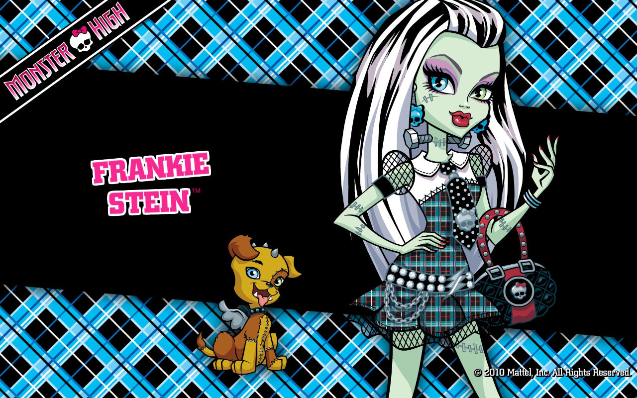 Boneca Monster High Frankie Stein Mechas Azuis Preto Cachorro de