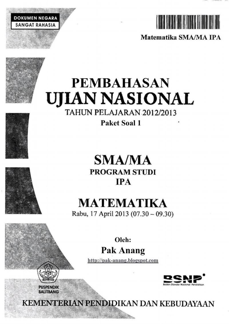 Pembahasan Soal UN Matematika Program IPA SMA 2013 (TRIK SUPERKILAT
