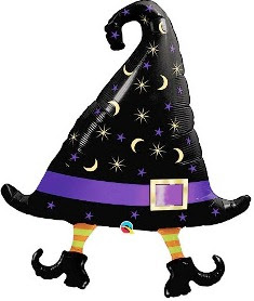 Halloween Balloons: Witch Hat Balloon Mylar: Hollaween Centerpieces: Black, Purple, Gold, Orange, Green: Party Favor Balloon Favors Parties