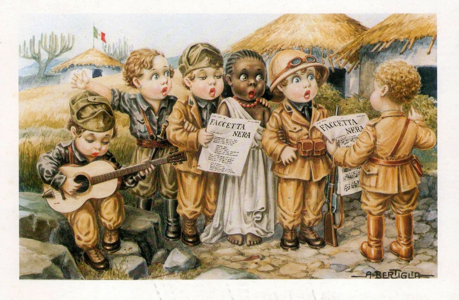 bb6 cartolina illustratore bertiglia bambini  propaganda colonie regno 