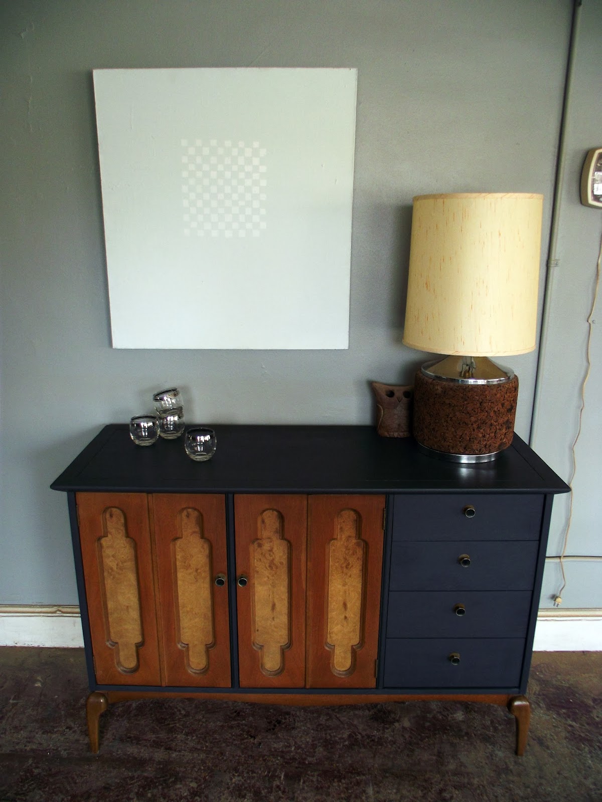 Vintage Ground Mid Century Graphite Gray / Wood Buffet Sideboard