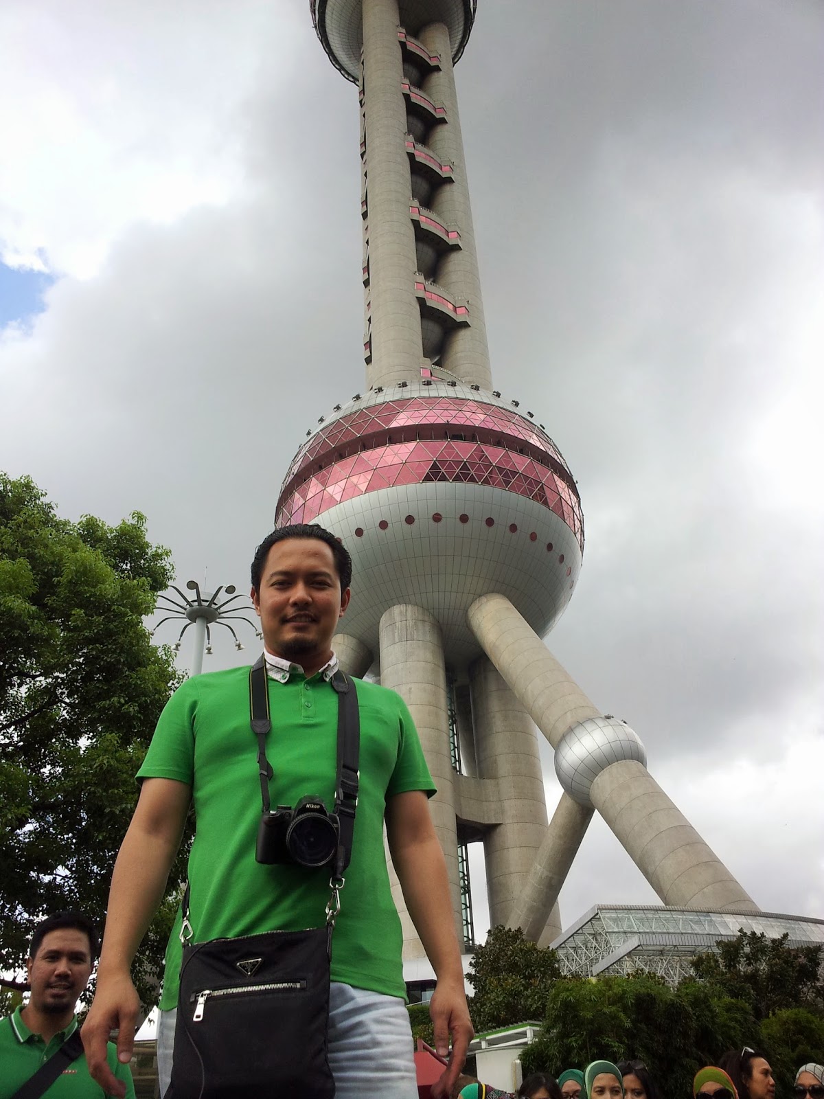 my husband with oriental pearl tv tower, shanghai