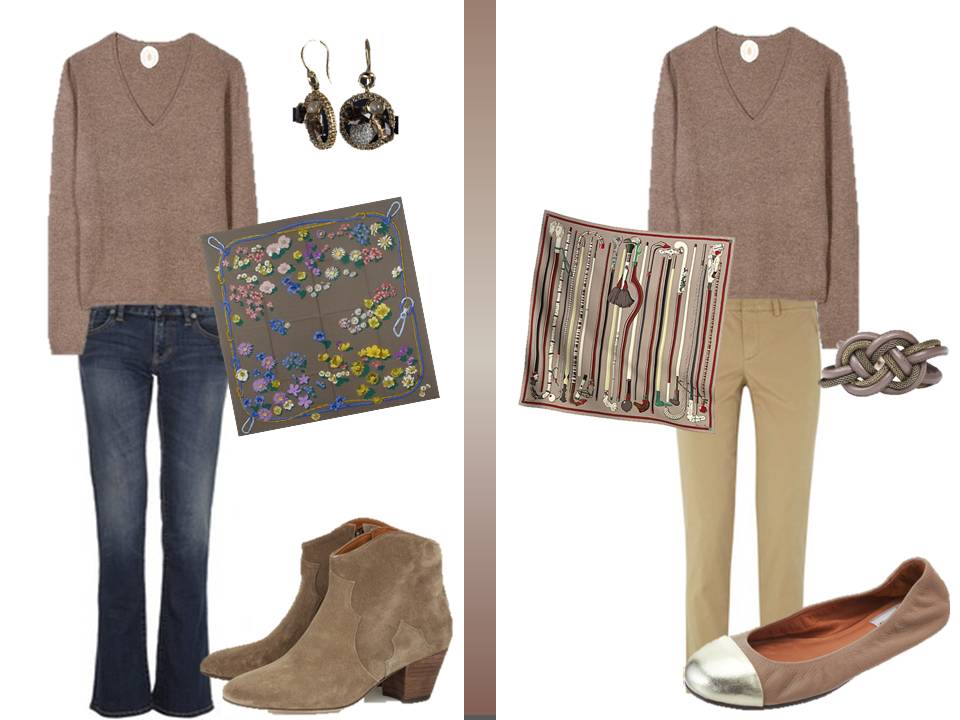 How to wear a taupe vneck sweater The Vivienne Files