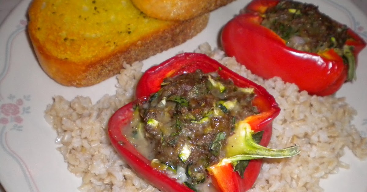 Once Upon a Crafty Mom Sausage and Zucchini Stuffed Red Peppers