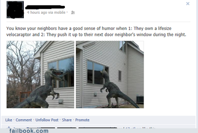 neighbours with large dinosaur funny