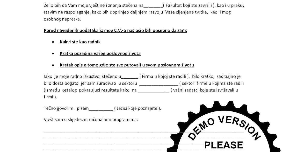 Molba za posao na talijanskom jeziku