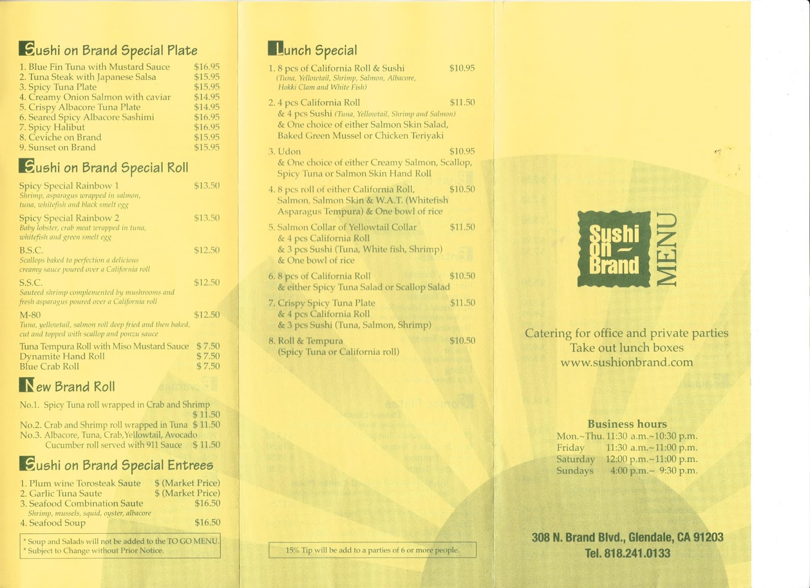 Vc Menu Sushi On Brand Glendale Ca