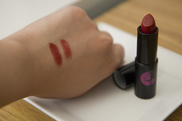 Photo of Lippy Girl Lipstick in Boss Lady with swatch.