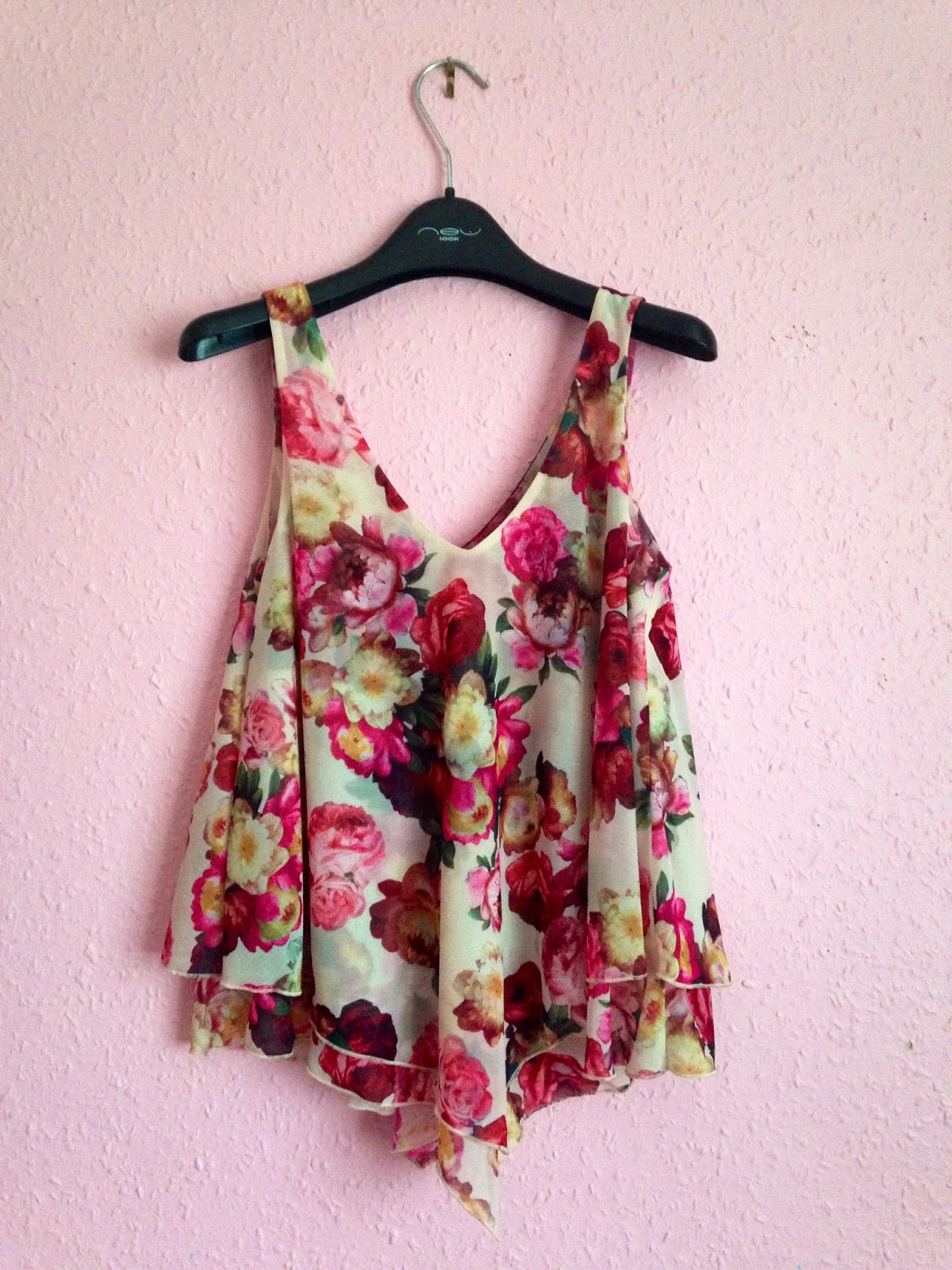 New Look Pink Floral Print Double Layer Sleeveless Top