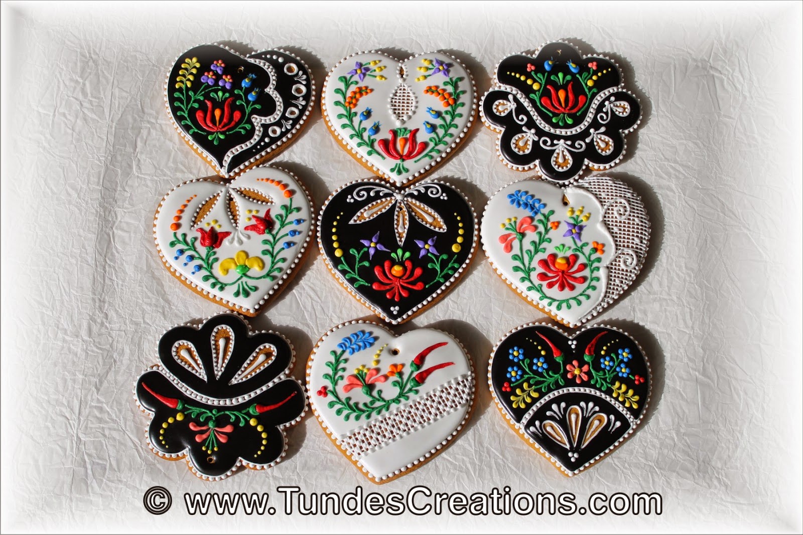 Gingerbread cookies with Hungarian folk art pattern