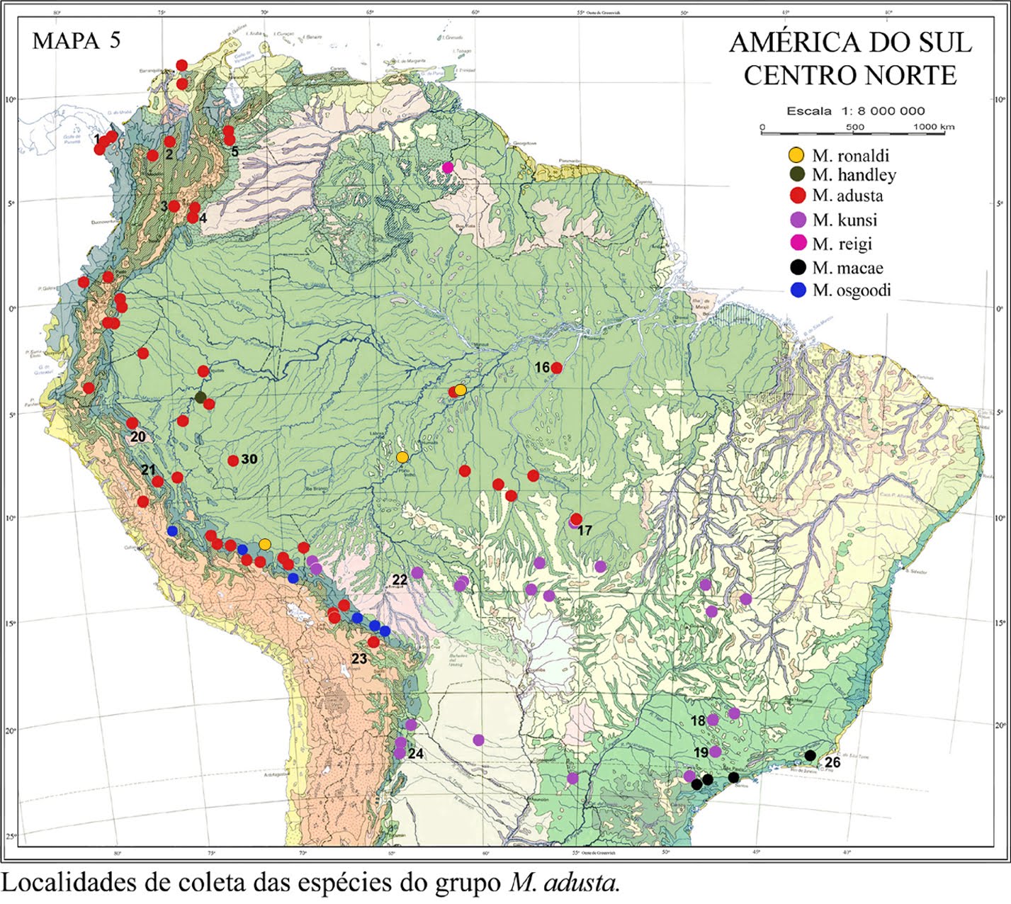 Distribution of Monodelphis adusta Group