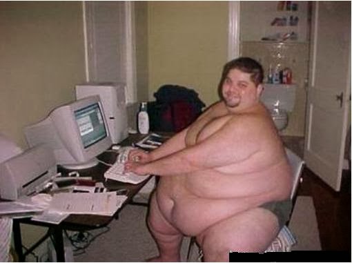 Image result for fat  man on computer