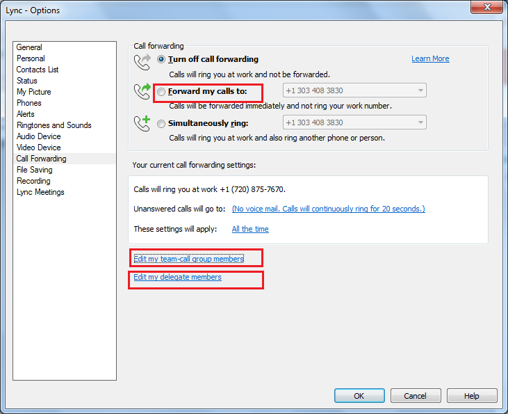 lync 2013 no call forwarding option