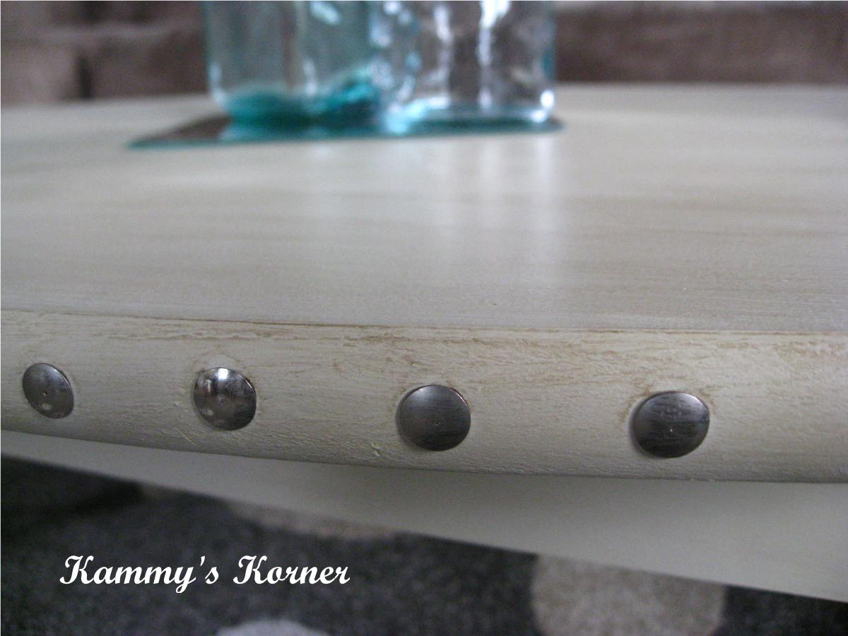 Kammy's Korner Making a Laminate Coffee Table BEAUTIFUL with Paint, Glaze, and Tacks.