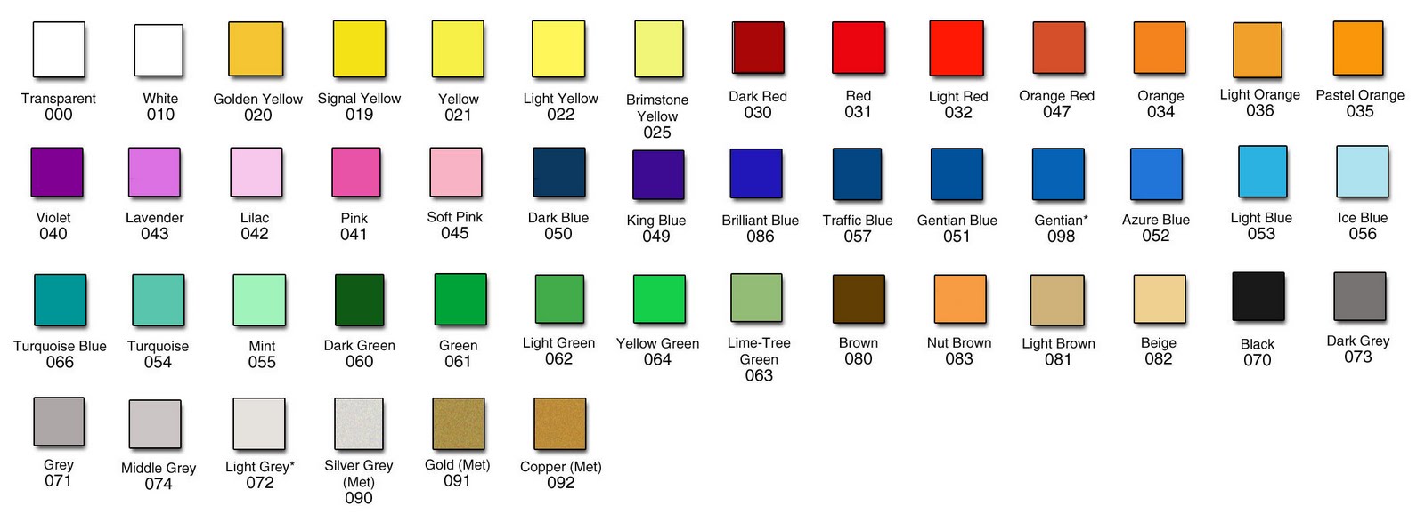 Oracal 631 Color Chart