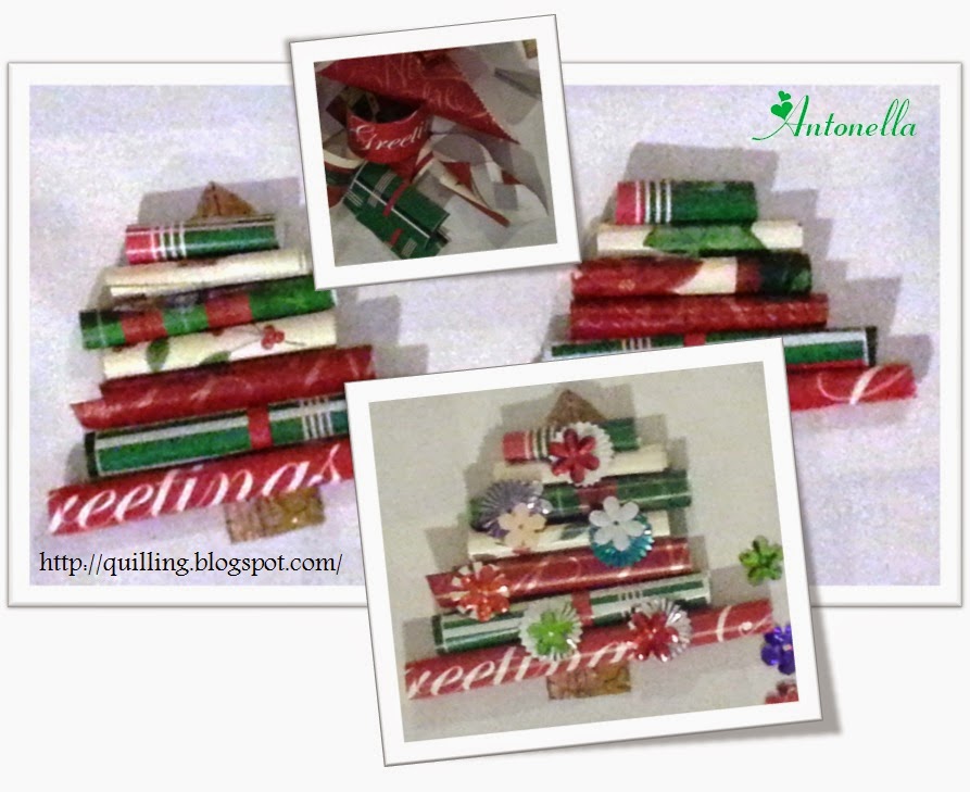 Super Simple Scrap Paper Christmas Tree Gift Tag Ornament tutorial Antonella at www.quilling.blogspot.com