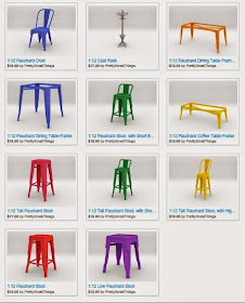 Selection of modern dolls house miniature Tolix stools, chairs and tables available from 3D printing on Shapeways.