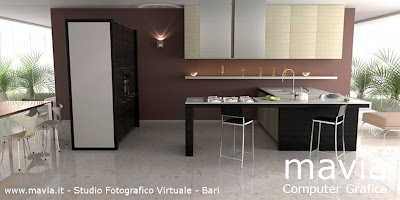 3d interni - rendering cucina moderna con pavimento inmattonelle di  marmo di colore grigio chiaro