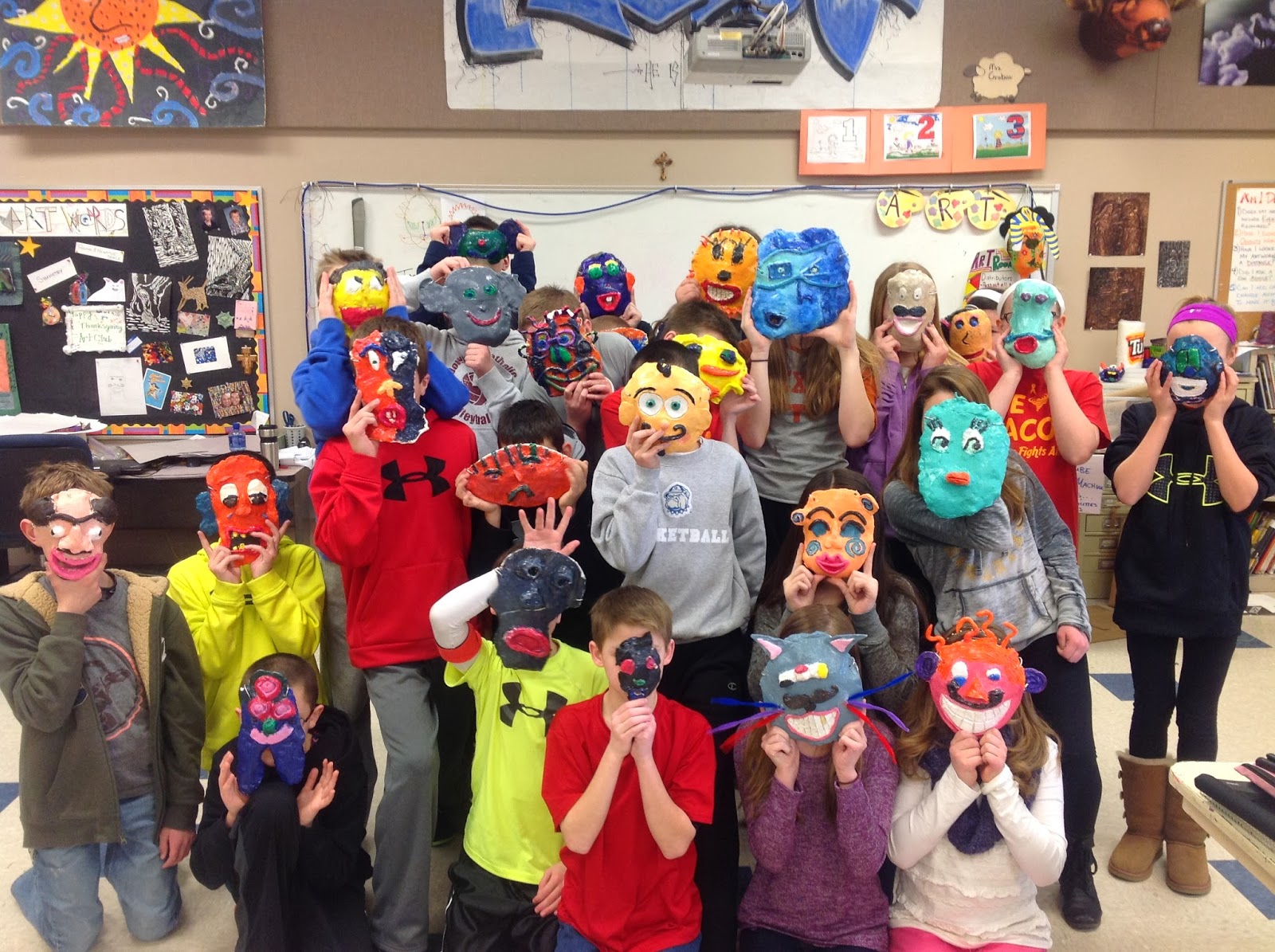 Sixth Grade Clay Mask Art Lesson- Class Photo Sixth Grade Clay Mask Art Lesson- Class Photo